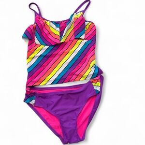The Children's Place Girls Rainbow Striped Tankini Swimsuit Set XL 14 UPF 50‎
